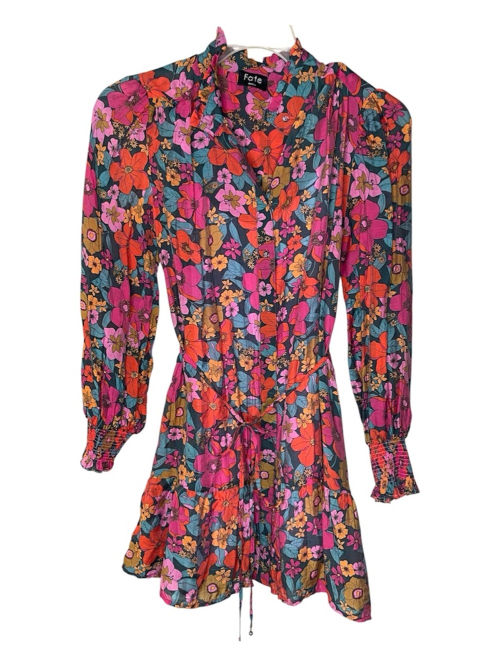 Fate Full Bloom Floral Print Tie Waist Ruffle Dress Sz S - Picture 3 of 5